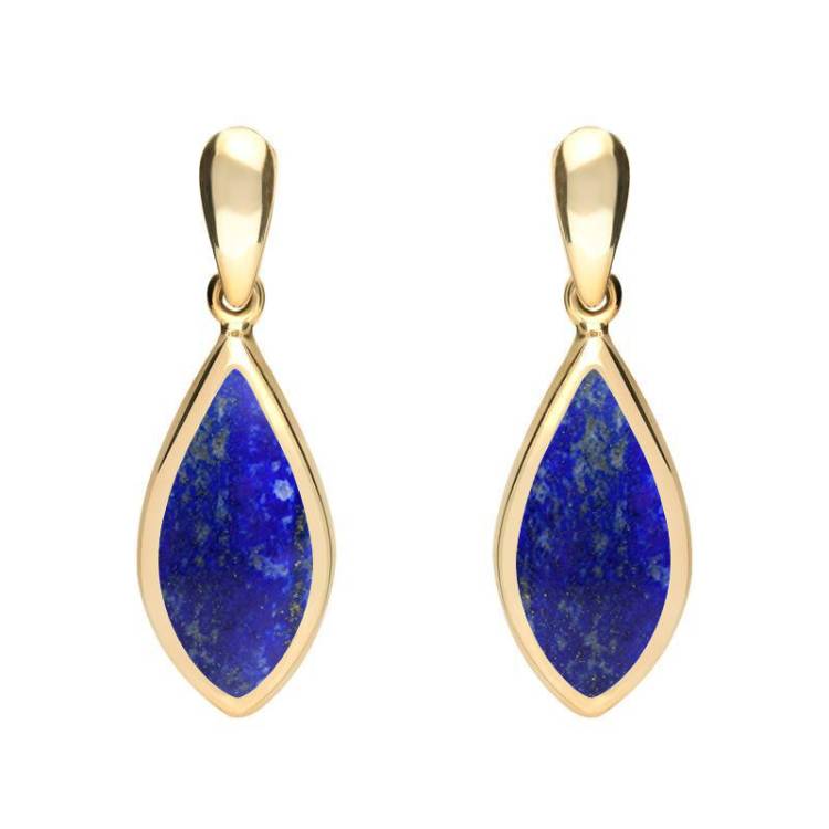 9ct Yellow Gold Lapis Lazuli Small Pointed Pear Drop Earrings - Yellow Gold