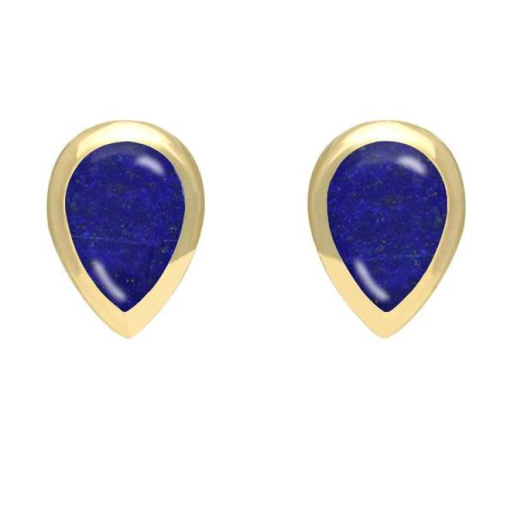 9ct Yellow Gold Lapis Lazuli Small Teardrop Stud Earrings - Option1 Value Yellow Gold