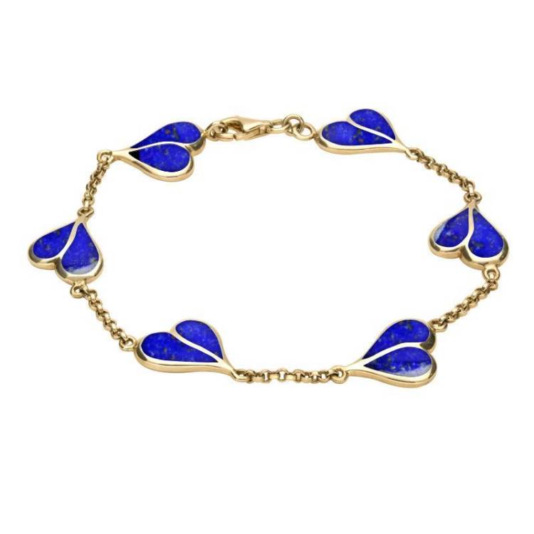 9ct Yellow Gold Lapis Lazuli Split Heart Bracelet - Yellow Gold