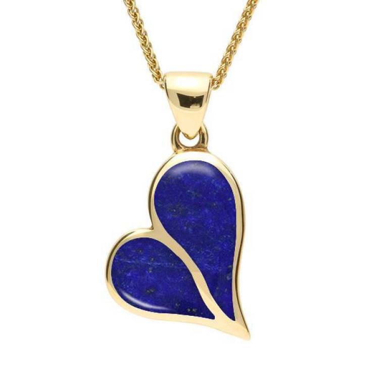 9ct Yellow Gold Lapis Lazuli Split Heart Necklace - Yellow Gold