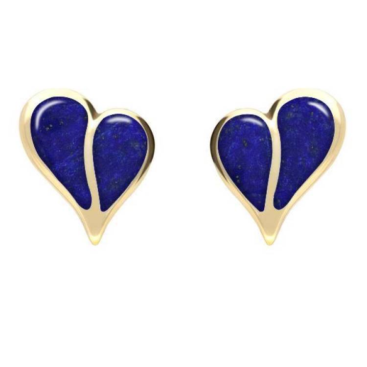 9ct Yellow Gold Lapis Lazuli Split Heart Stud Earrings - Yellow Gold