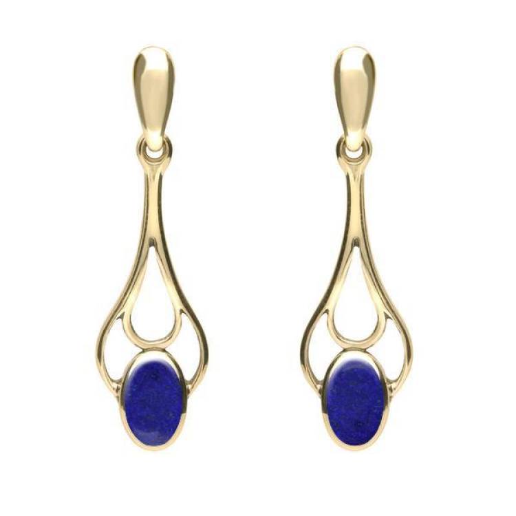 9ct Yellow Gold Lapis Lazuli Spoon Drop Earrings - Yellow Gold