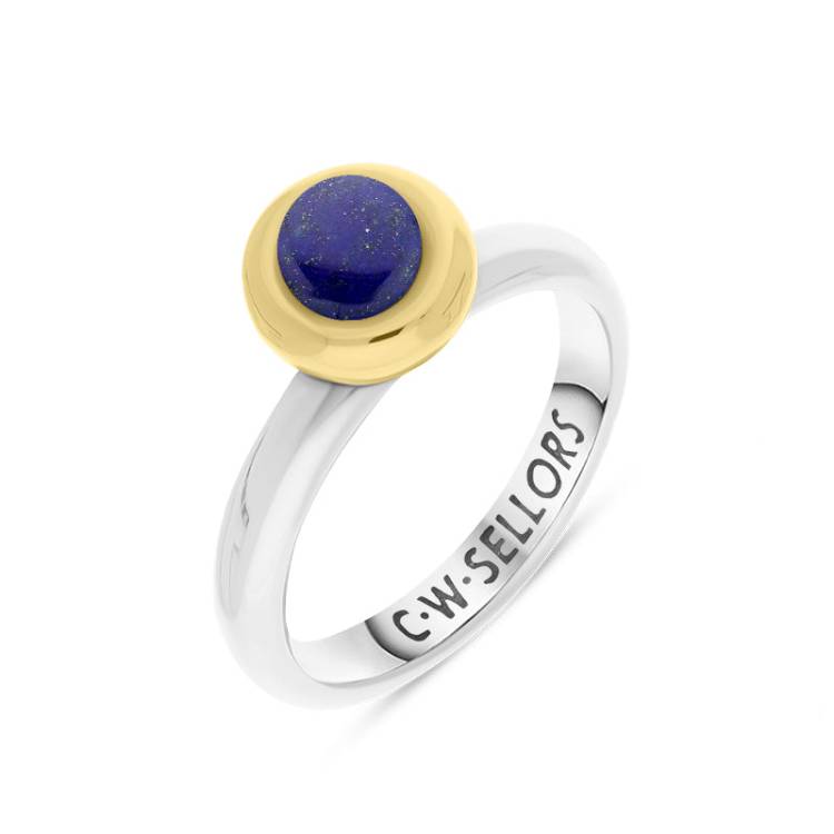 9ct Yellow Gold Lapis Lazuli Stepping Stones Bead Cup Stacking Ring