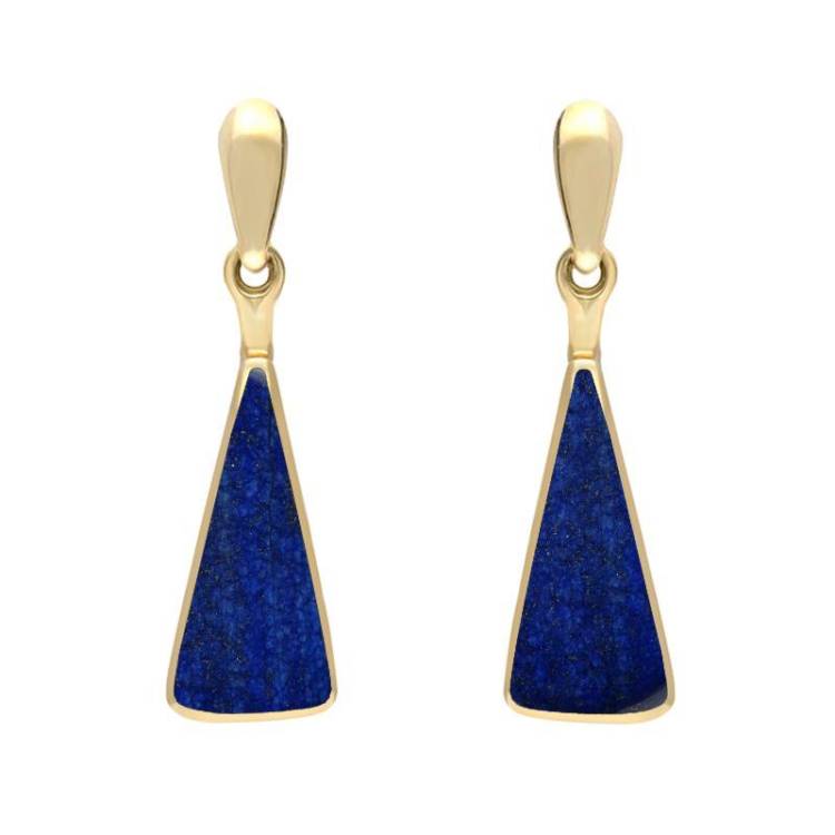 9ct Yellow Gold Lapis Lazuli Triangle Drop Earrings