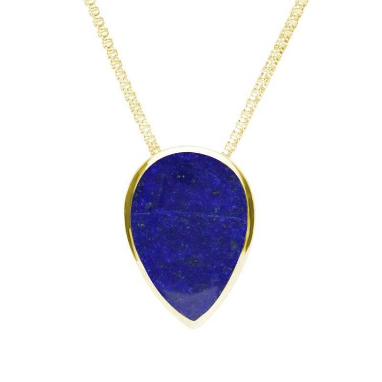 9ct Yellow Gold Lapis Lazuli Upside Down Pear Necklace - Yellow Gold