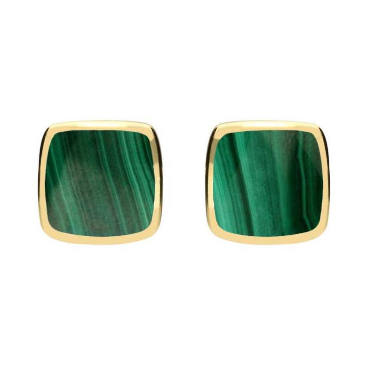 9ct Yellow Gold Malachite Dinky Cushion Stud Earrings - Yellow Gold