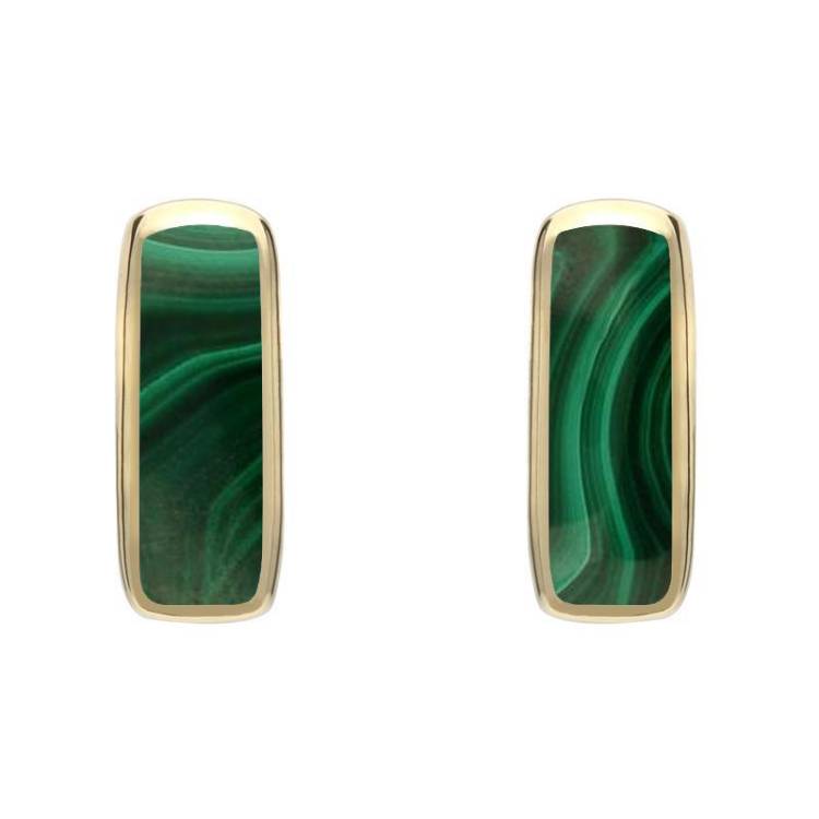 9ct Yellow Gold Malachite Dinky Oblong Stud Earrings - Yellow Gold