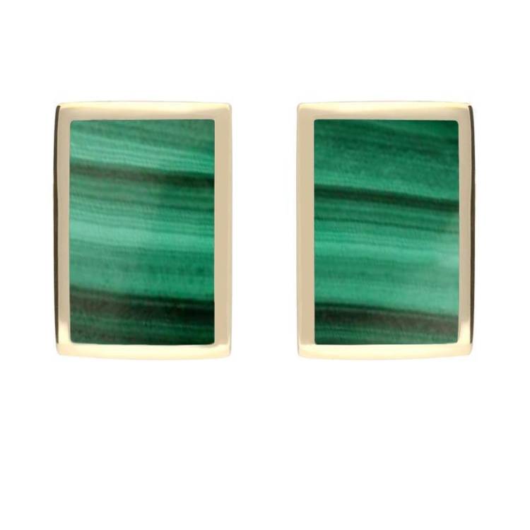 9ct Yellow Gold Malachite Flat Oblong Stud Earrings - Yellow Gold