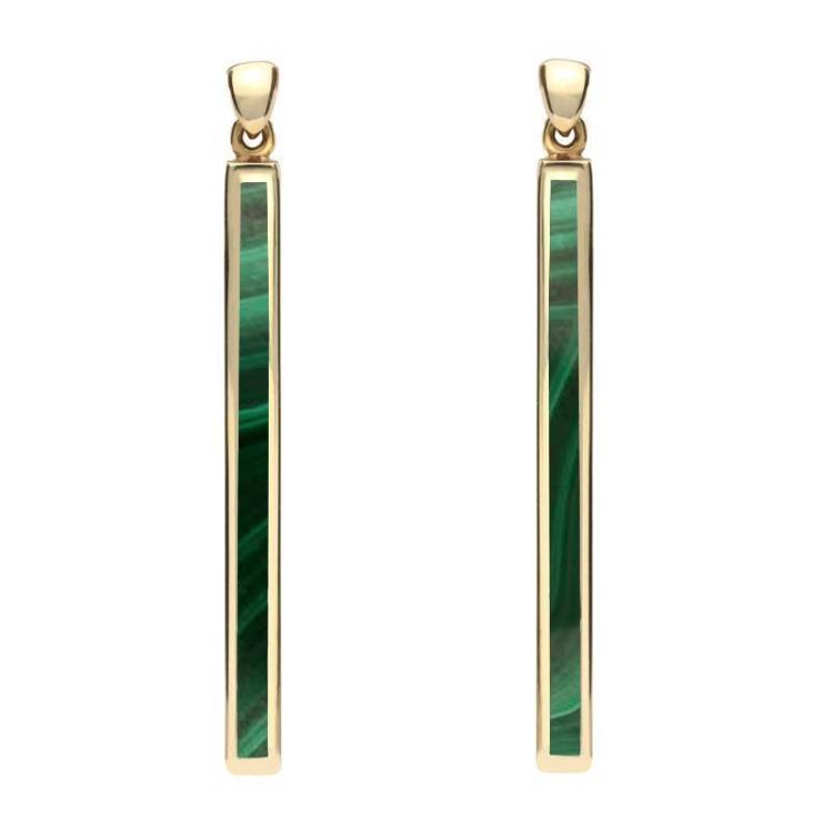 9ct Yellow Gold Malachite Long Slim Drop Earrings - Yellow Gold