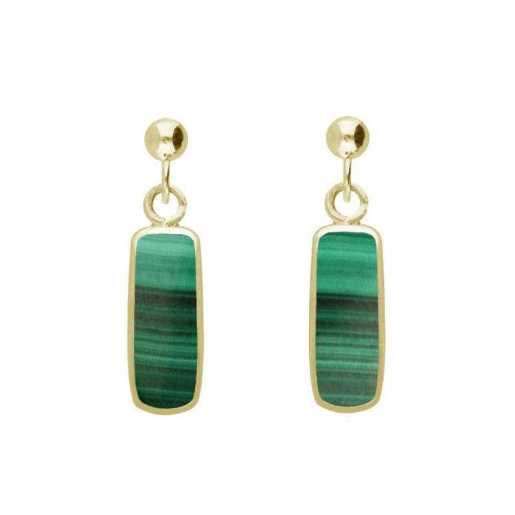9ct Yellow Gold Malachite Oblong Drop Earrings - Yellow Gold