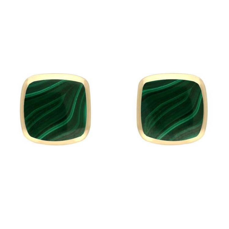 9ct Yellow Gold Malachite Small Dinky Cushion Stud Earrings - Yellow Gold