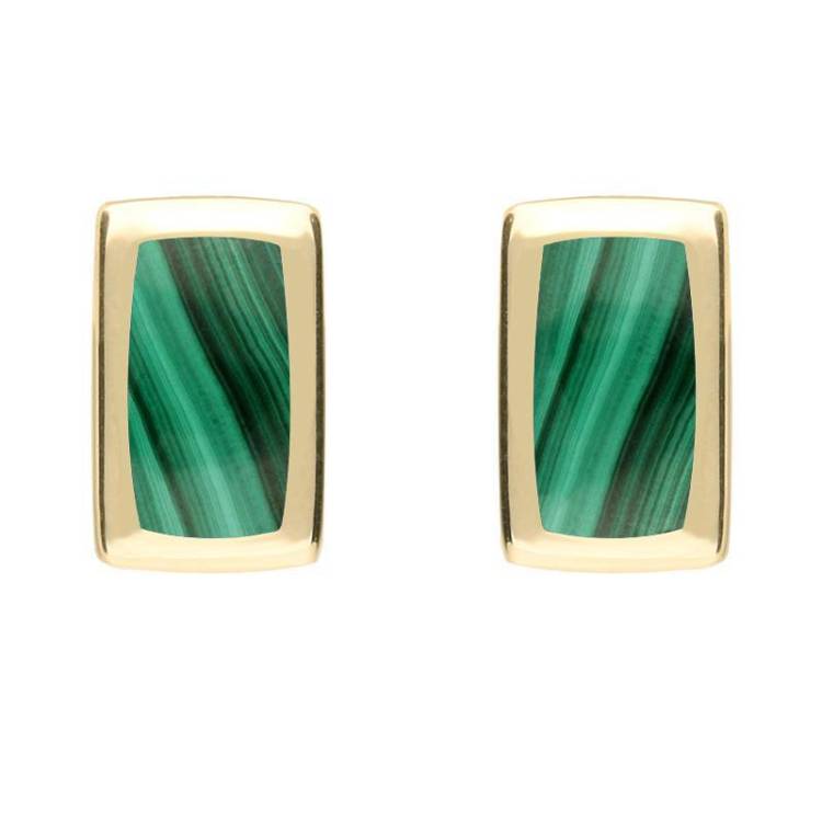 9ct Yellow Gold Malachite Small Oblong Stud Earrings - Yellow Gold