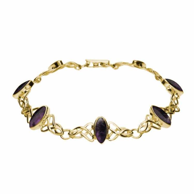 9ct Yellow Gold Blue John Marquise Shaped Celtic Bracelet - Yellow Gold