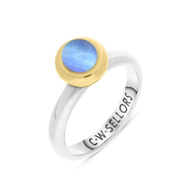 9ct Yellow Gold Moonstone Stepping Stones Bead Cup Stacking Ring