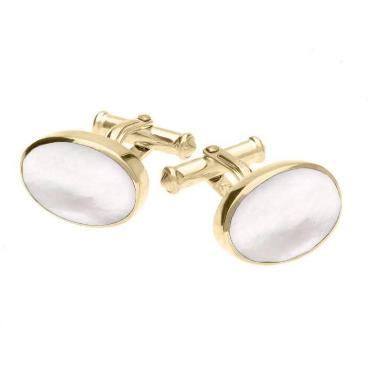 9ct Yellow Gold Mother Of Pearl Oval Cushion Cufflinks - Option1 Value