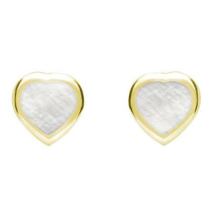 9ct Yellow Gold Mother Of Pearl Small Framed Heart Stud Earrings - Yellow Gold