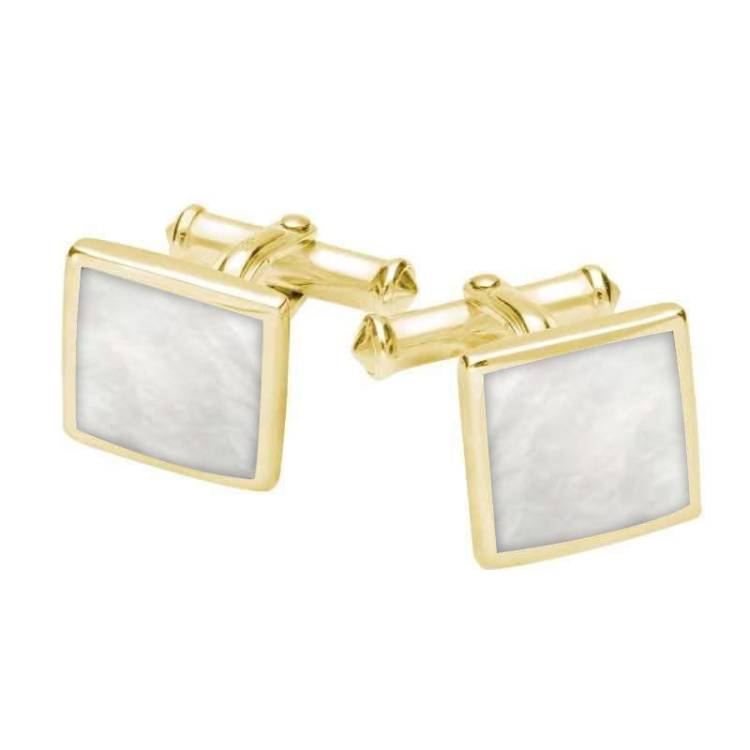 9ct Yellow Gold Mother Of Pearl Square Flat Cufflinks - Option1 Value