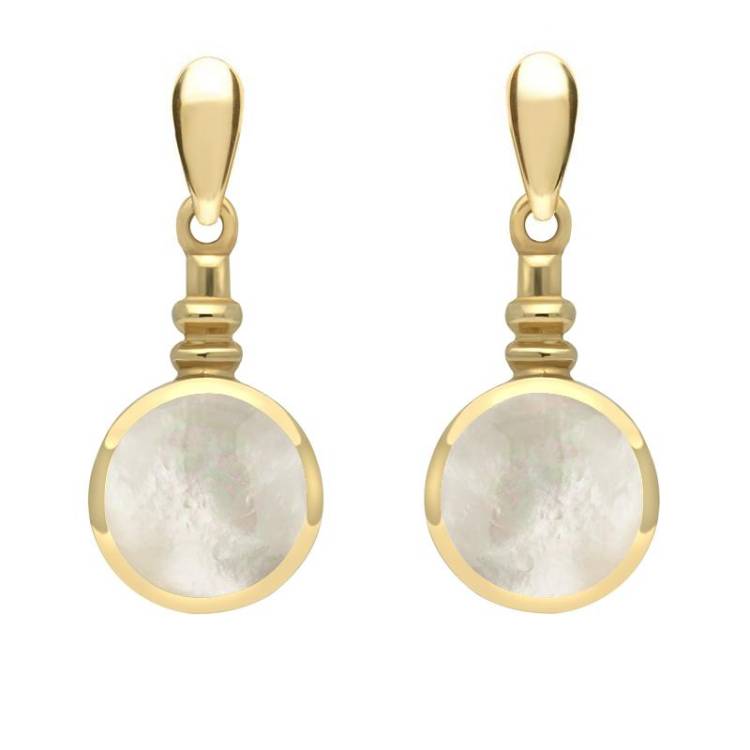 9ct Yellow Gold Mother of Pearl Bottle Top Drop Earrings - Yellow Gold