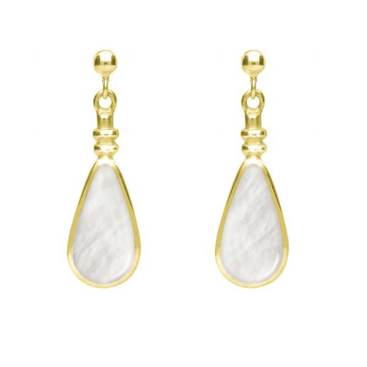 9ct Yellow Gold Mother of Pearl Bottle Top Pear Drop Earrings - Yellow Gold
