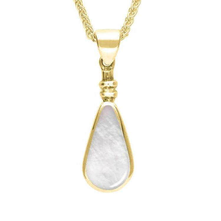 9ct Yellow Gold Mother of Pearl Bottle Top Pear Necklace - Yellow Gold