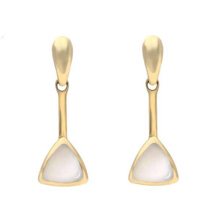 9ct Yellow Gold Mother of Pearl Curved Triangle Drop Earrings - Yellow Gold