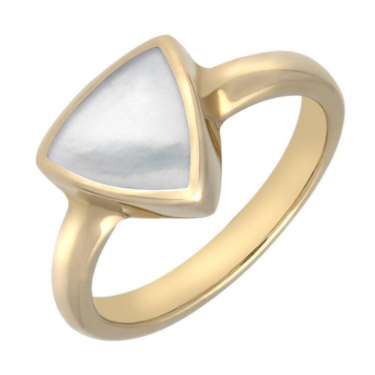9ct Yellow Gold Mother of Pearl Curved Triangle Ring - Yellow Gold