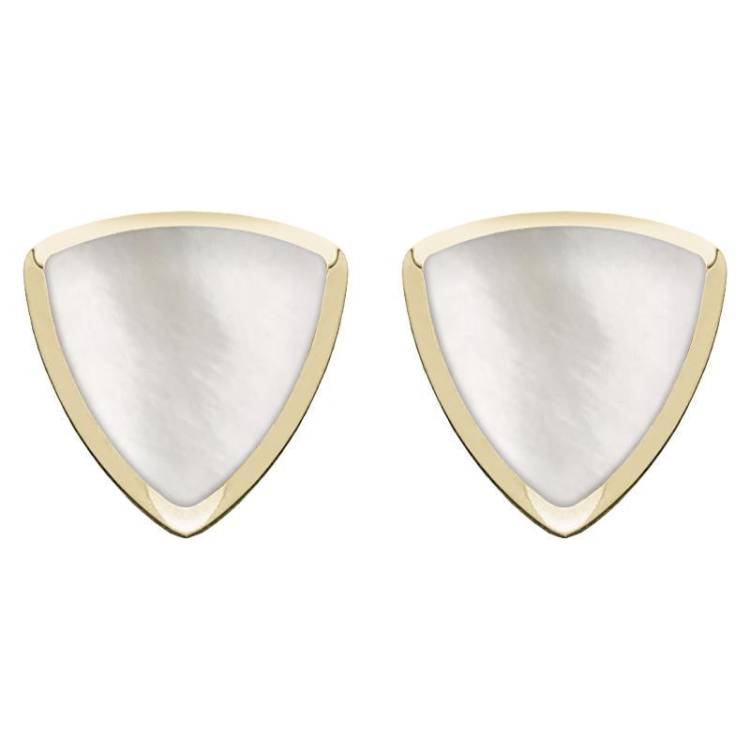 9ct Yellow Gold Mother of Pearl Curved Triangle Stud Earrings - Yellow Gold