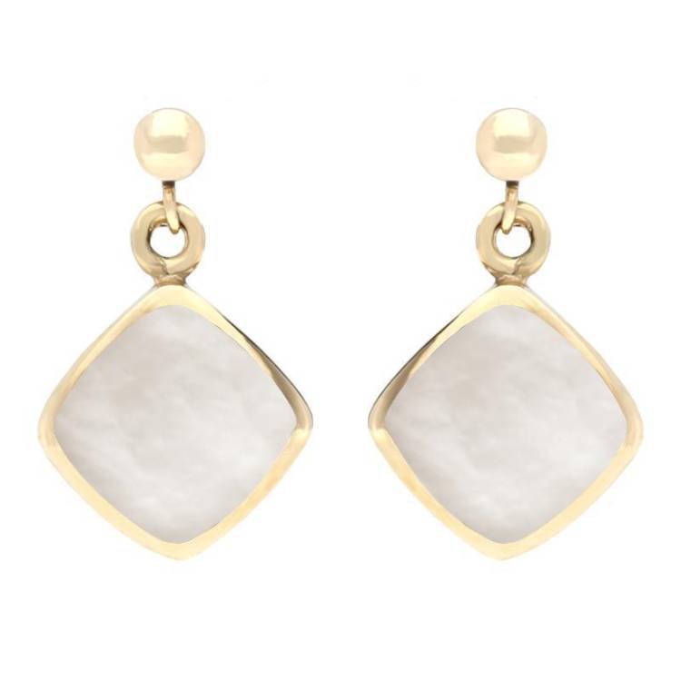 9ct Yellow Gold Mother of Pearl Cushion Drop Earrings - Yellow Gold