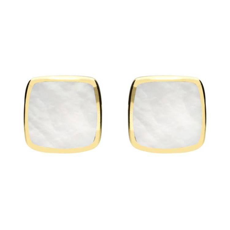 9ct Yellow Gold Mother of Pearl Cushion Stud Earrings - Yellow Gold