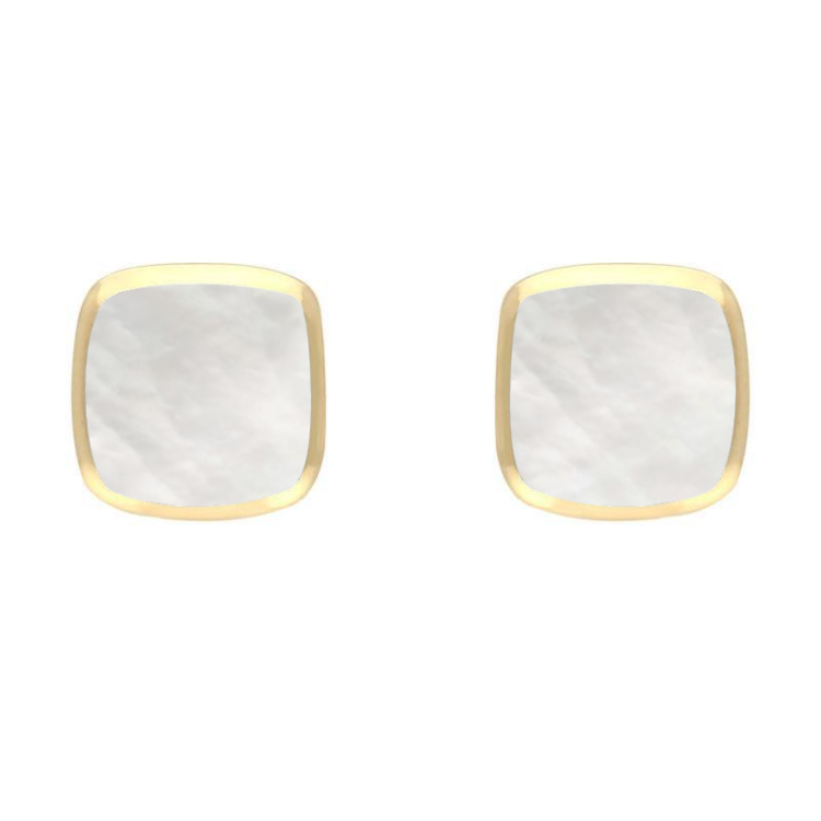 9ct Yellow Gold Mother of Pearl Dinky Cushion Stud Earrings - Yellow Gold