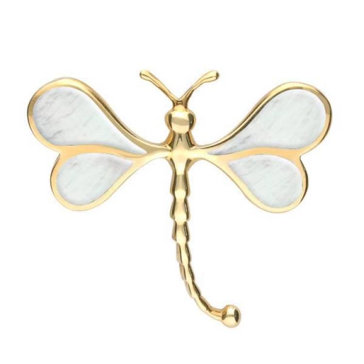 9ct Yellow Gold Mother of Pearl Dragonfly Brooch - Yellow Gold