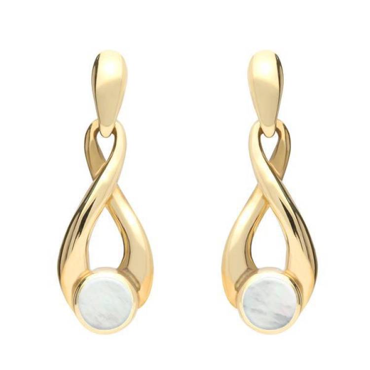 9ct Yellow Gold Mother of Pearl Eternity Loop Drop Earrings - Yellow Gold