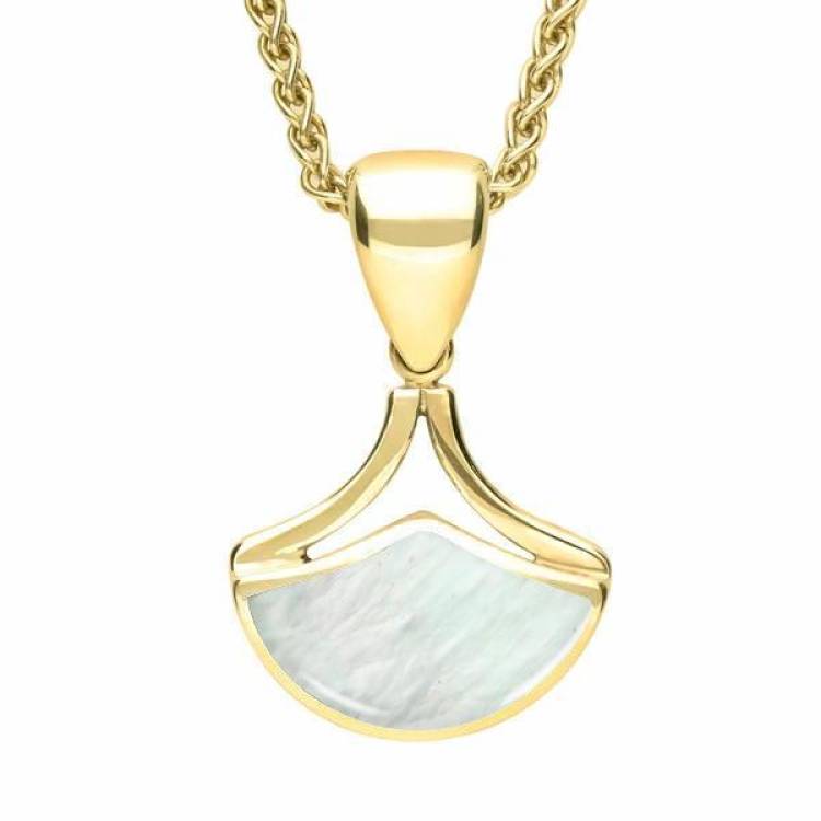 9ct Yellow Gold Mother of Pearl Fan Shaped Necklace - Yellow Gold