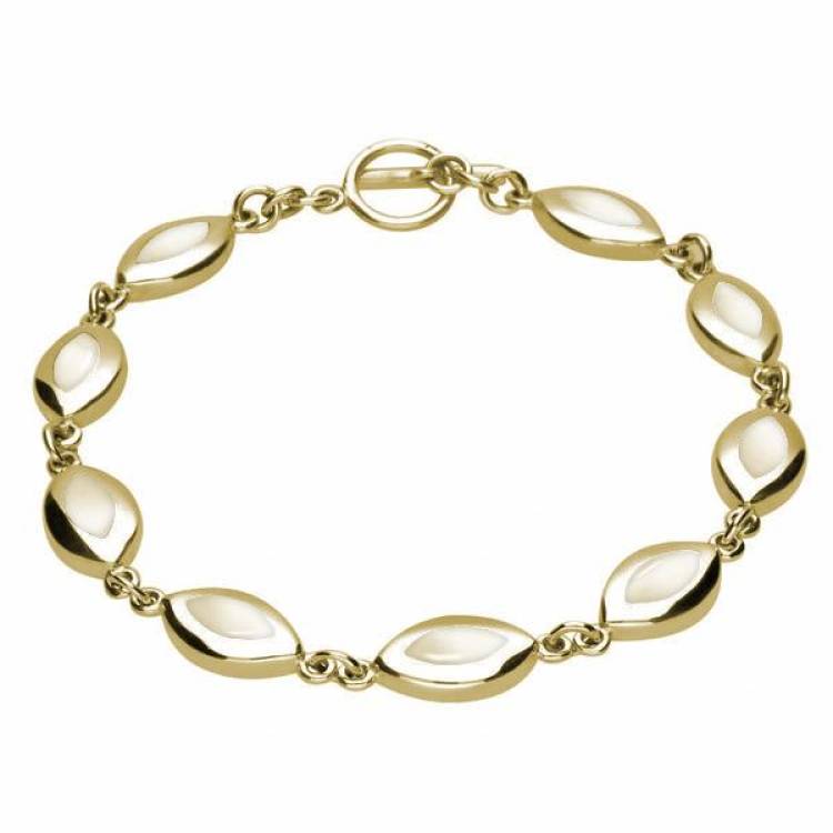 9ct Yellow Gold Mother of Pearl Framed Marquise Bracelet - Yellow Gold