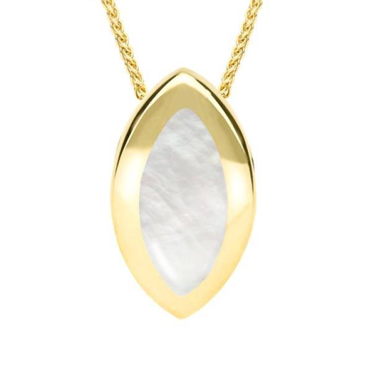 9ct Yellow Gold Mother of Pearl Framed Marquise Necklace - Yellow Gold