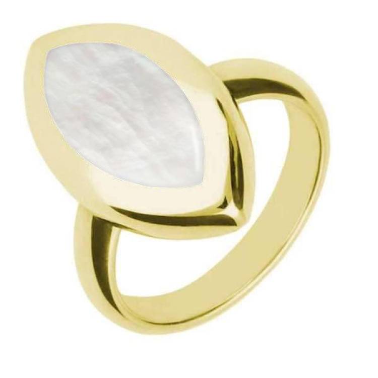 9ct Yellow Gold Mother of Pearl Framed Marquise Ring - Yellow Gold