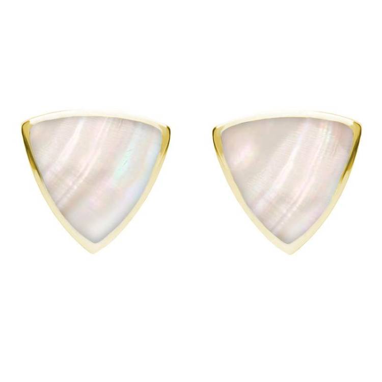 9ct Yellow Gold Mother of Pearl Large Curved Triangle Stud Earrings - Yellow Gold