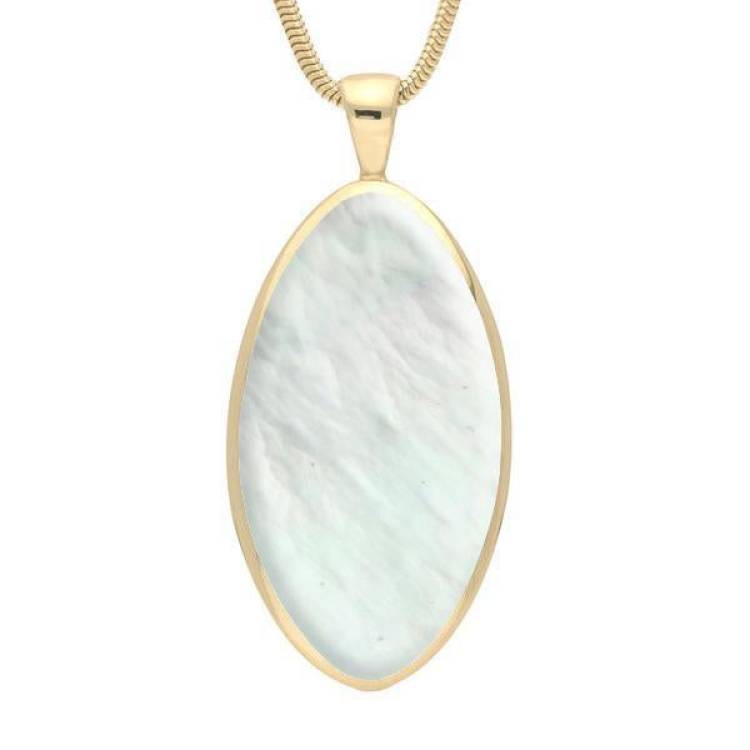9ct Yellow Gold Mother of Pearl Large Oval Necklace - Yellow Gold