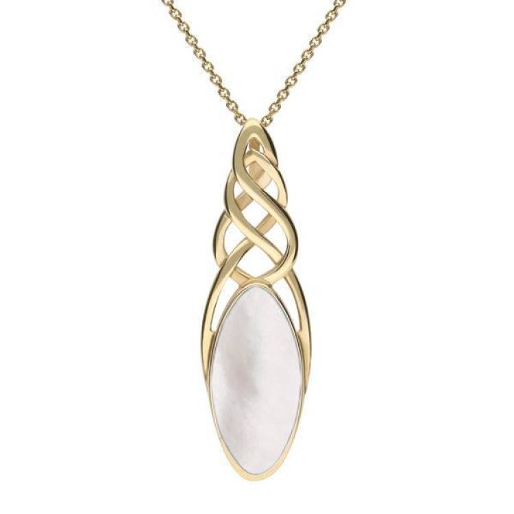9ct Yellow Gold Mother of Pearl Long Marquise Celtic Necklace - Option1 Value