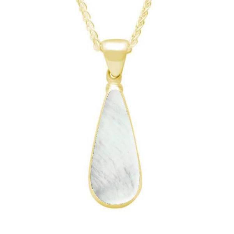 9ct Yellow Gold Mother of Pearl Long Pear Necklace - Yellow Gold