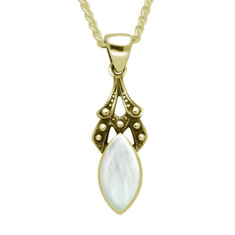 9ct Yellow Gold Mother of Pearl Marquise Drop Necklace - Yellow Gold