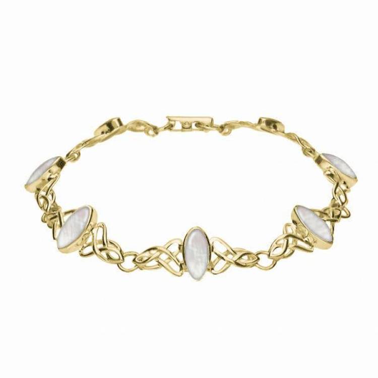 9ct Yellow Gold Mother of Pearl Marquise Shaped Celtic Bracelet - Yellow Gold