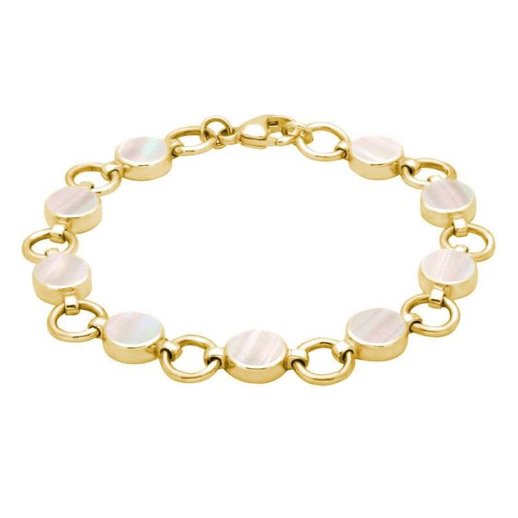 9ct Yellow Gold Mother of Pearl Nine Stone Round Ring Bracelet - Yellow Gold