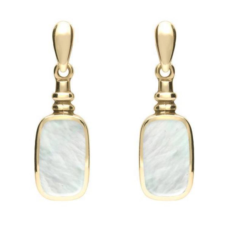 9ct Yellow Gold Mother of Pearl Oblong Bottle Top Drop Earrings - Yellow Gold