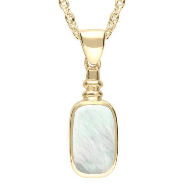 9ct Yellow Gold Mother of Pearl Oblong Bottle Top Necklace - Yellow Gold