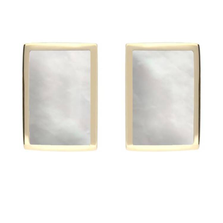 9ct Yellow Gold Mother of Pearl Oblong Stud Earrings - Yellow Gold