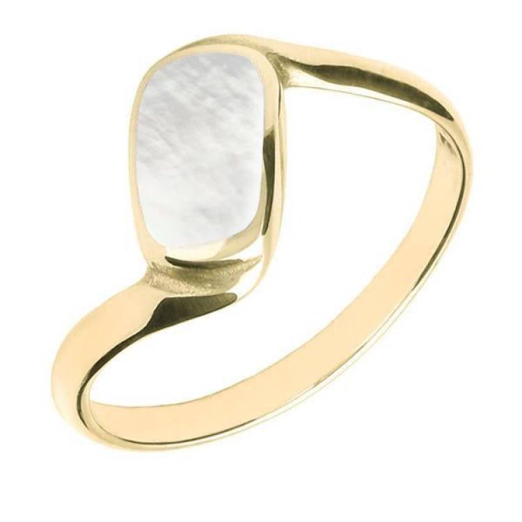 9ct Yellow Gold Mother of Pearl Oblong Twist Ring - Yellow Gold