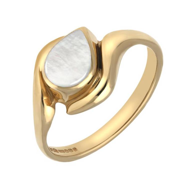 9ct Yellow Gold Mother of Pearl Offset Pear Ring - Yellow Gold
