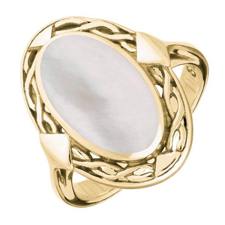 9ct Yellow Gold Mother of Pearl Oval Celtic Ring