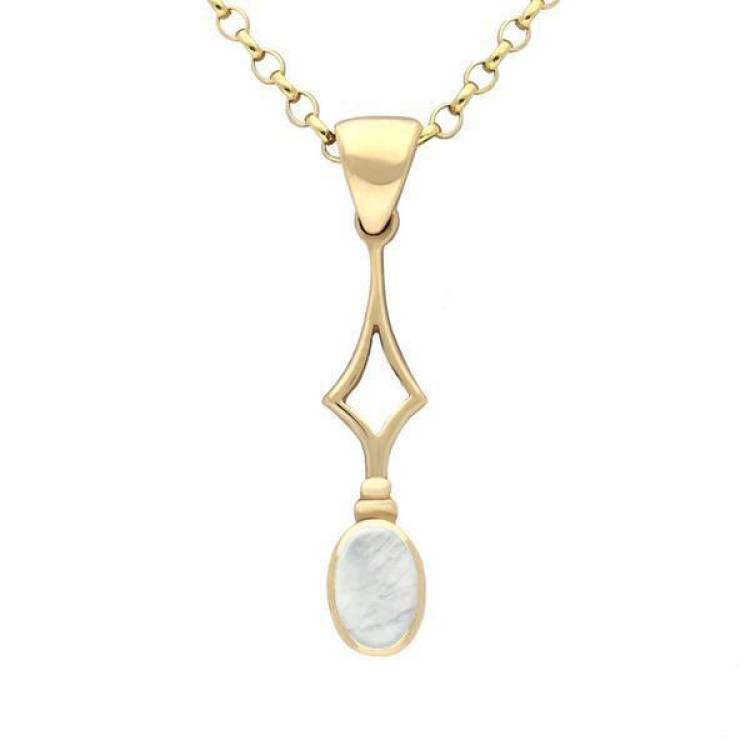 9ct Yellow Gold Mother of Pearl Oval Drop Necklace - Yellow Gold